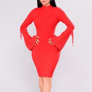 Fashion Nova Red Next to Me Knit Dress
